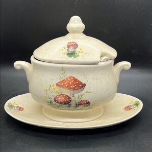 Vintage Mushroom Covered Sugar Bowl with Underplate